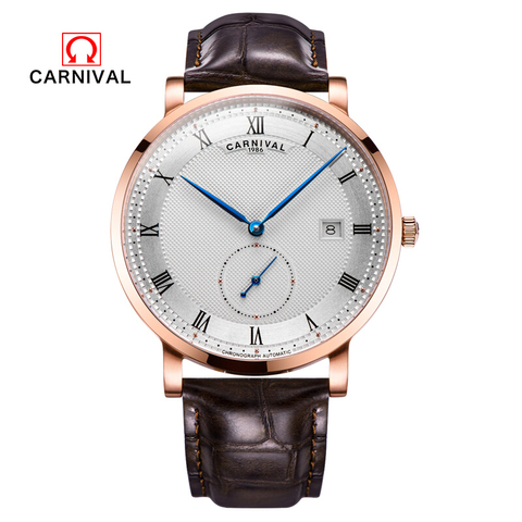 Carnaval marque de luxe montre militaire hommes suisse en cuir véritable auto mécanique hommes montres horloges imperméables uhren montre ► Photo 1/1