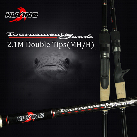 KUYING 2.1m tournoi Double conseils MH H dur coulée filature leurre canne à pêche en Fiber de carbone canne bâton moyen rapide 7-28g ► Photo 1/5