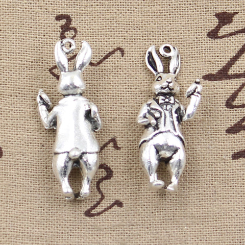 Breloques 3 pièces 3D lapin stéréo 36x15mm pendentif Antique, couleur argent Bronze tibétain Vintage, bricolage pour bijoux faits main ► Photo 1/2