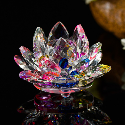 80mm Quartz Cristal Fleur De Lotus Artisanat Presse-papiers En Verre Fengshui Ornements Figurines Accueil Noce Décor Cadeaux Souvenir. ► Photo 1/6