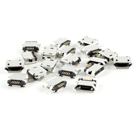 Port femelle Micro USB type B, 5 broches 180 degrés, soudure SMD SMT, montage sur carte PCB ► Photo 1/1