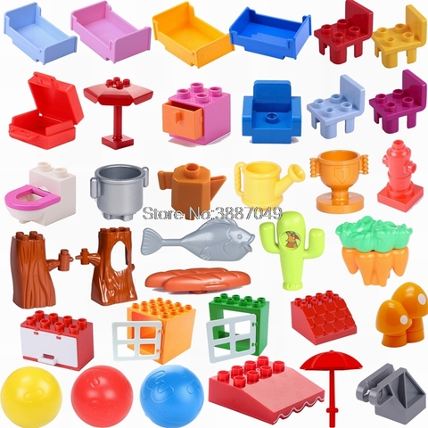 Blocs de construction, grande taille, lit, chaise, arbre, tiroir, Pot, jouets éducatifs compatibles pour enfants, cadeaux pour bébés, bricolage ► Photo 1/6