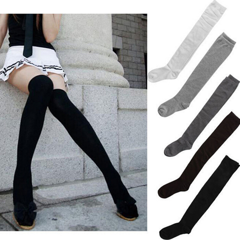 Chaussettes Sexy en coton au dessus du genou, 1 paire, bas mince, noir, gris, blanc, chaud, Long, livraison directe ► Photo 1/6