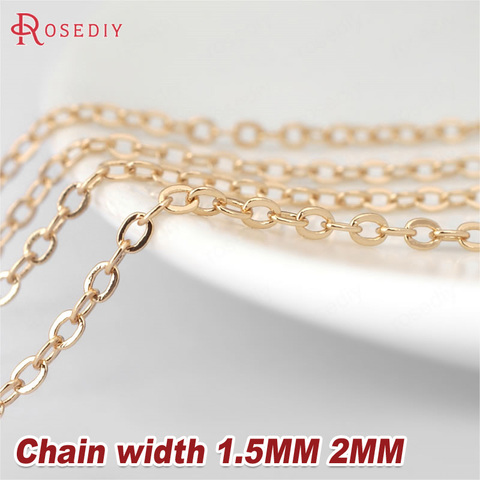 2 mètres largeur: 1.5 MM 2 MM 24 K Champagne Or Couleur Laiton Plat Ovale Chaînes Collier Chaînes de Haute Qualité Bijoux Accessoires ► Photo 1/6