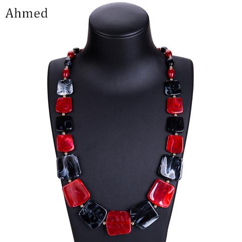 Ahmed-Collier pour femmes à pendentif, Maxi longues perles, à la mode, à motif géométrique, en acrylique, à la mode, au printemps ► Photo 1/6