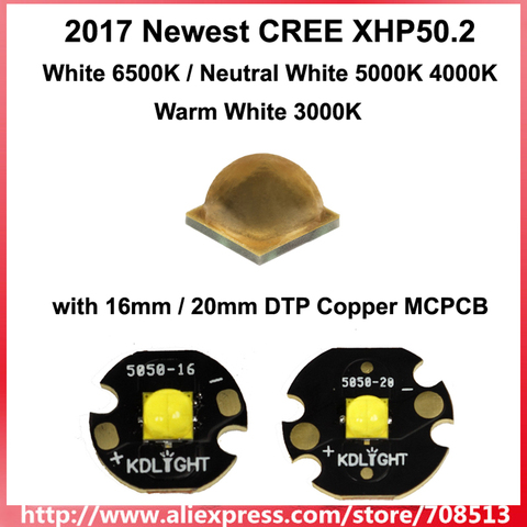 Émetteur LED CREE XHP50.2, blanc 2017 K/blanc neutre 6500K 5000K/blanc chaud 4000K avec DTP en cuivre MCPCB 6V, 16mm/20mm, 3000 ► Photo 1/1