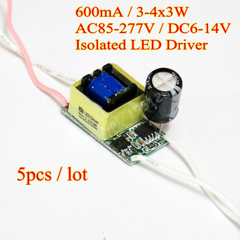 Pilote Led isolé 600mA 3-4x3W DC 6V-14V, alimentation 3x3W 4x3W AC 110V 220V, 5 pièces/lot ► Photo 1/1