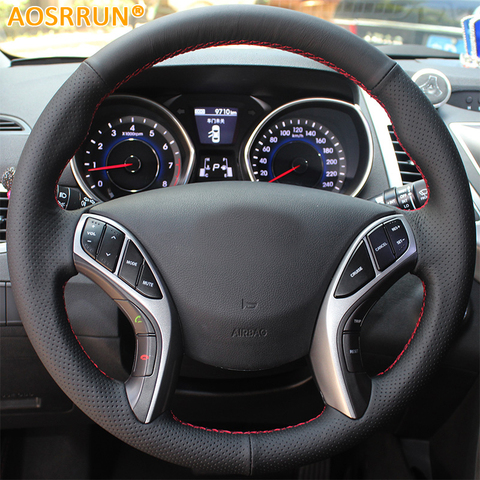 AOSRRUN couvre-volant de voiture cousu main en cuir pour Hyundai Elantra 2011-2016 Avante i30 2012-2016 accessoires de voiture ► Photo 1/3