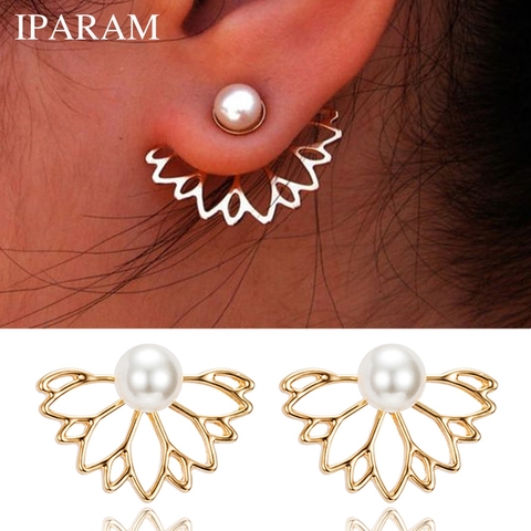 IPARAM-boucles d'oreilles pour femmes, veste perlée de Lotus, fleur, bijoux à la mode, Double face, plaqué or ou argent, collection 2022 ► Photo 1/6