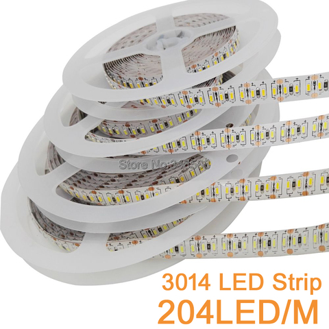 Bande lumineuse LED Flexible Super brillante, 5m DC 12V 3014 3014 SMD 204 diodes/m IP65 IP20 étanche blanc/blanc chaud ► Photo 1/5