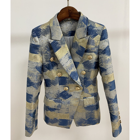 Blazer Double boutonnage avec boutons métalliques de Lion pour femme, veste de créateur, Double boutonnage, peinture de couleurs, Jacquard, nouvelle collection 2022, haute qualité ► Photo 1/6