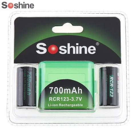 2 pièces/paquet Soshine RCR123 16340 batterie 700mAh 3.7V Rechargeable Lithium Li-ion batterie avec boîtier de batterie boîte de rangement ► Photo 1/5