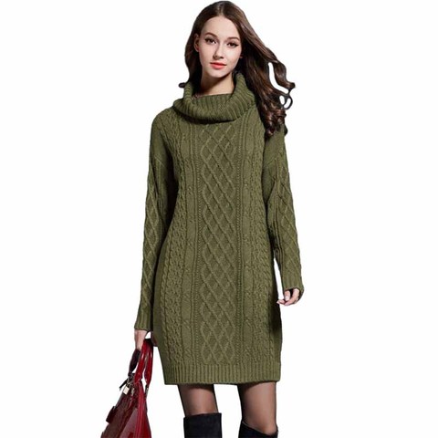 Robe en tricot grande taille pour femme, pull épais à col haut et manches longues, mode printemps automne 2022, G130 ► Photo 1/6