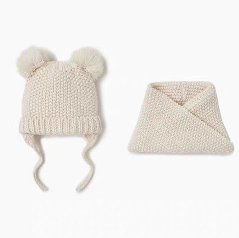 2022 bébé fille et bébé garçon enfant enfants printemps automne hiver solide tricoté chapeau et tricoté infini écharpe ► Photo 1/6