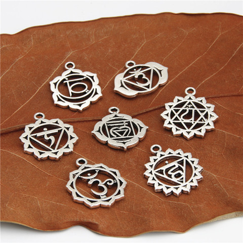 21 pièces couleur argent 7 Chakra breloques Mandala pendentif Yoga OM bouddhiste métal pour la fabrication de bijoux fournitures ► Photo 1/6