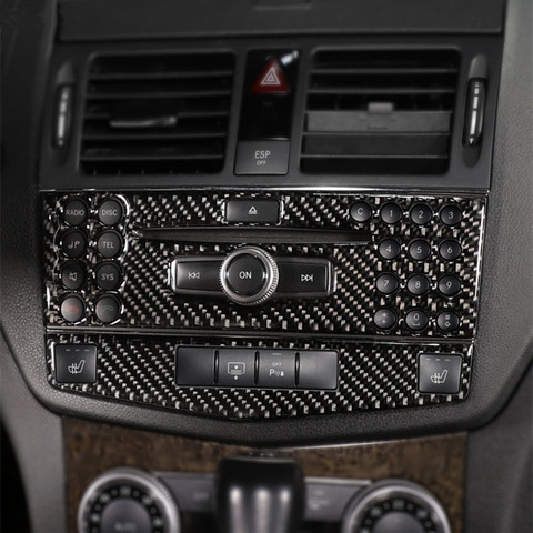 Couverture de panneau CD de climatiseur de Console centrale en Fiber de carbone, 2 pièces, pour Mercedes Benz classe C W204 C200 C260 C300 C180 2007 – 10 ► Photo 1/6