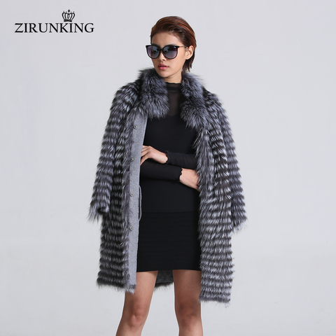 ZIRUNKING-manteaux en fourrure de renard, tricoté, argent véritable, veste en fourrure de renard, à la mode, tenue de Style rayé, tenue de Style pour femme, pour automne ZCW-02YL ► Photo 1/6