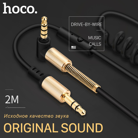 HOCO 3.5mm Jack ressort câble Audio mâle à mâle rallonge 2m double AUS câble avec micro pour voiture Iphone casque universel ► Photo 1/6