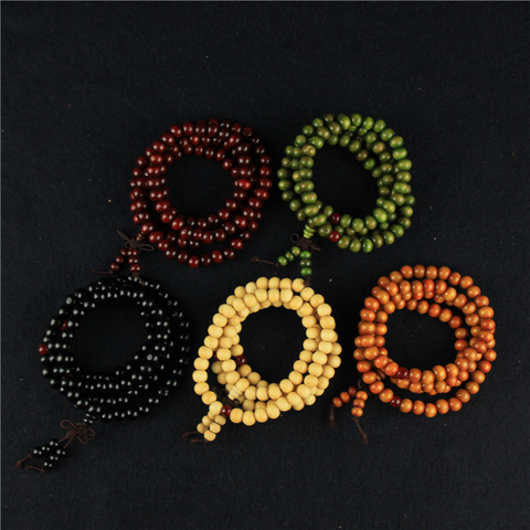 Bijoux bouddhistes en bois de santal, 5 couleurs, 108 perles de prière en bois de bouddha, de 8mm, Bracelets Mala unisexes pour hommes ► Photo 1/6