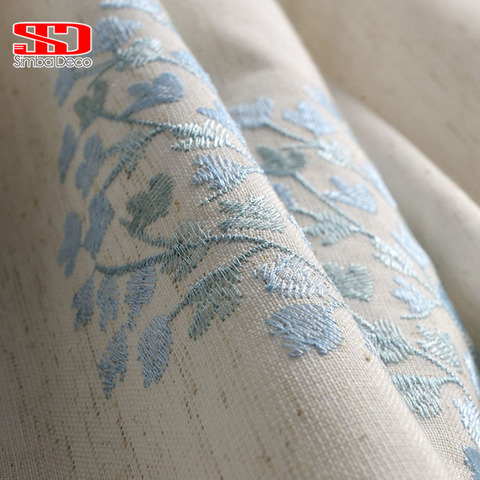 Coton Lin Rideaux Blackout Pour Chambre Tissu Floral Stores Rideaux Bleu Fenêtre Brodé Chinois Cortinas Pour Salon ► Photo 1/6