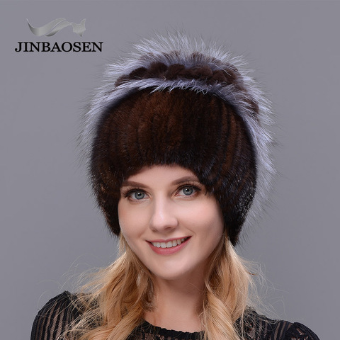 Chapeau d'hiver en vraie fourrure russe pour femme, fourrure de vison, lapin, renard naturel, tricot en laine, ski, protection des oreilles, voyage ► Photo 1/6