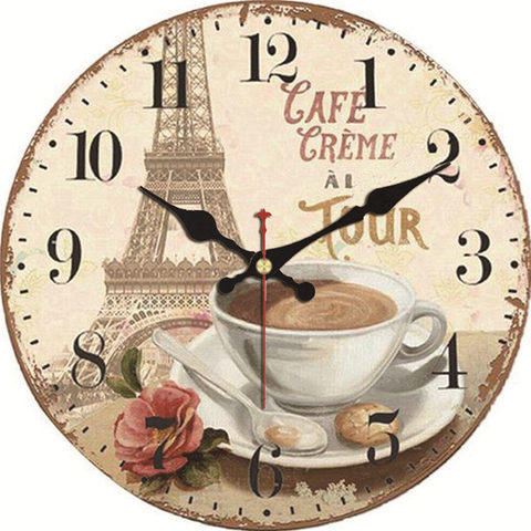Horloge murale en bois Vintage café crème Ai Tour, grande montre murale silencieuse pour salon fleur cuisine horloge murale ► Photo 1/6