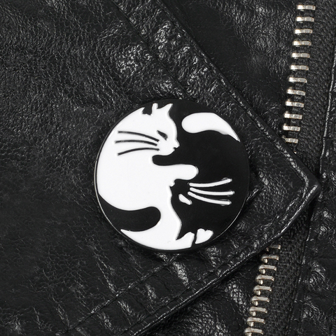 Yin Yang – épingles à chat noires et blanches, broches à deux chats, Badges Yin yang, bijoux chat ► Photo 1/6