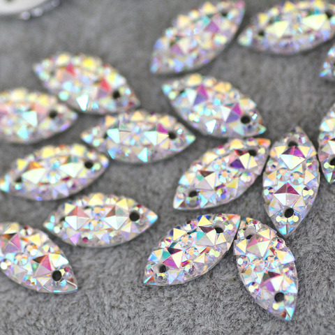 Lot de 100 pièces de cristaux Marquise brillants AB couleur argent, 7x15mm, Base à coudre sur strass, boutons d'espacement pour bricolage, bijoux de vêtement ► Photo 1/2