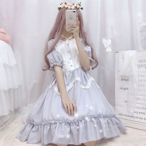 Robe Lolita Vintage pour filles, tenue d'été japonaise, douce, coupe vent, mignonne, dentelle champignon, manches courtes ► Photo 1/5