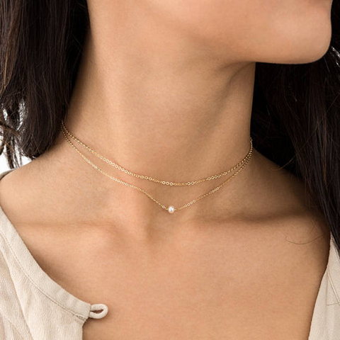 Collier ras du cou avec perles en argent 925, fait à la main, en or Rose, bijoux pour femmes ► Photo 1/4