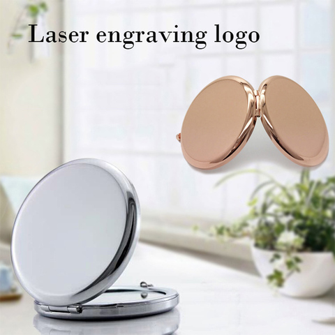 Miroir de poche cosmétique pliant Double face en métal vanité compacte cosmétique Simple logo de beauté circulaire cadeau personnalisé petit miroir ► Photo 1/6