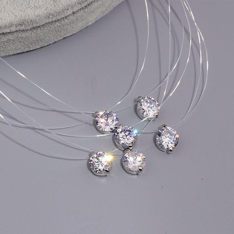 Sexy transparent Invisible ligne blanc cubique Zircon collier ras du cou pour les femmes 2017 nouveau cristal Bijoux Bijoux Super brillant X174 ► Photo 1/6