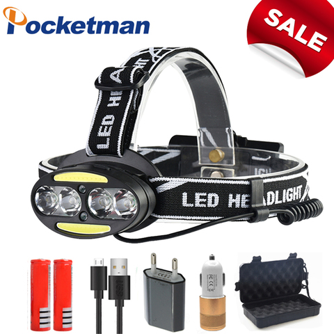 Pocketman phare LED Super lumineux 4 x T6 + 2 x COB + 2 x phare LED rouge 7 modes d'éclairage avec chargeur de piles ► Photo 1/6