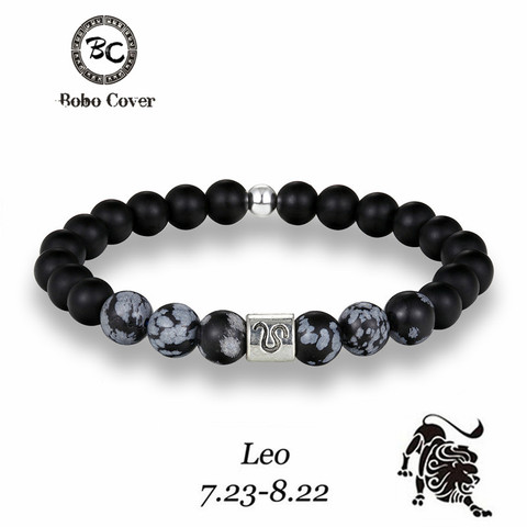 12 signes du zodiaque 8mm mat pierre gris perles Bracelets Vintage Constellation Horoscope élastique Bracelets bijoux pour hommes femmes ► Photo 1/6
