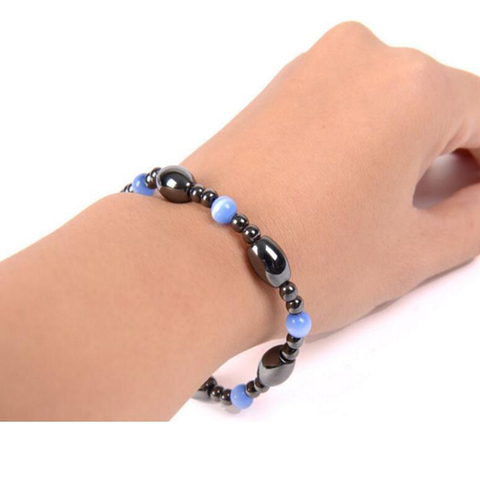 Bracelet, pierres noires bleues, pour thérapie magnétique naturelle, perles d'oeil de chat, hématite, biomagnétisme, soins de santé, perte de poids ► Photo 1/6