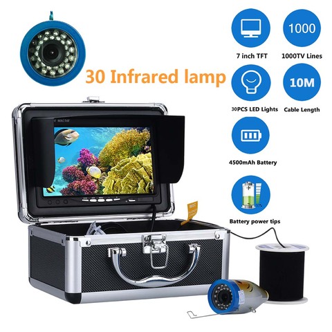 Kit de caméra vidéo de pêche sous-marine, 7 pouces, 1000tvl, 30 pièces, lampe infrarouge LED, détecteur de poisson vidéo, 10M ► Photo 1/6