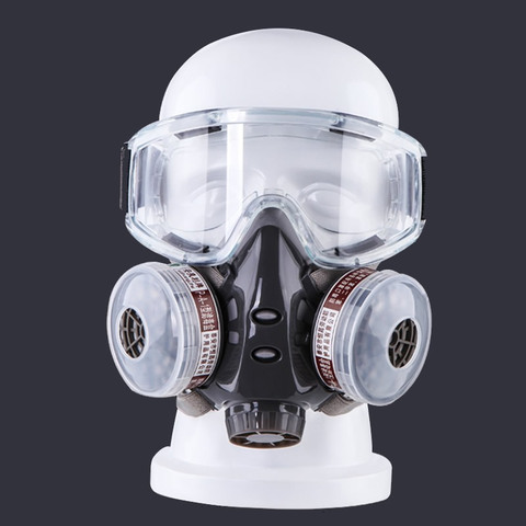 Nouveau masque de protection contre la poussière et le gaz avec lunettes de sécurité, double filtre, respirateur chimique pour pulvérisation de peinture, utilisation en usine et dans l'industrie ► Photo 1/6