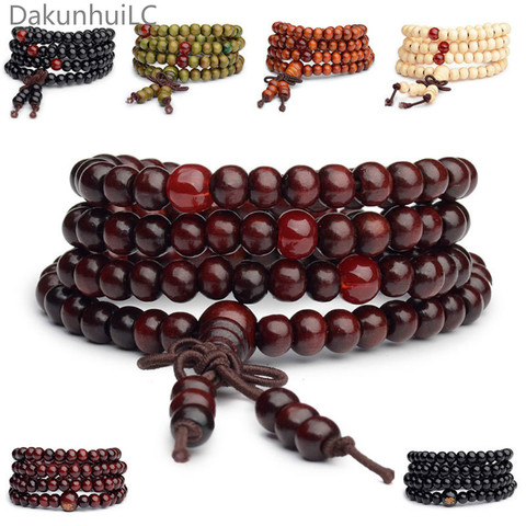 Pulseras-108 perles en bois de santal naturel, 6mm, perles de prière en bois de bouddha, Bracelets Mala unisexes pour hommes, Bijoux ► Photo 1/6