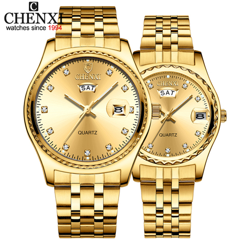 CHENXI 2 pièces/ensemble amoureux montres hommes doré Quartz montre pour femmes robe montre-bracelet marque de luxe mode décontracté amoureux montre ► Photo 1/6