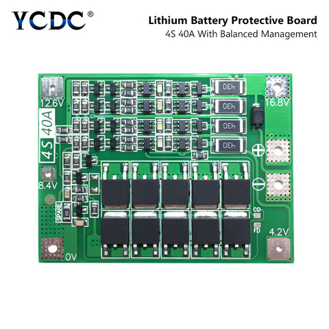 Carte de Protection de batterie au Lithium Li-ion 4s 40A 4S40A BMS 14.8V 16.8V 18650 26650 PCB avec Version équilibrée pour perceuse courant 40A ► Photo 1/6