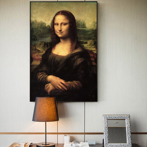 Peinture sur toile avec le sourire de Mona Lisa, répliques de peintures artistiques classiques de Vinci, pour décor de salon ► Photo 1/6