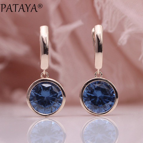 PATAYA nouveau rond multicolore Zircon naturel boucles d'oreilles femmes mode Simple bijoux 585 Rose or dégradé bleu boucles d'oreilles ► Photo 1/6