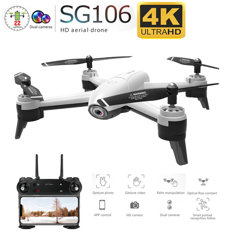 Drone SG106 RC quadrirotor à flux optique, double caméra HD 1080P, vidéo aérienne en temps réel, avion de positionnement, jouets RTF pour enfants ► Photo 1/6