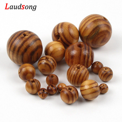 Boule ronde en bois de pin à rayures naturelles 6-30mm, perles pour bricolage, fabrication de bijoux, accessoires de Bracelet et collier ► Photo 1/5