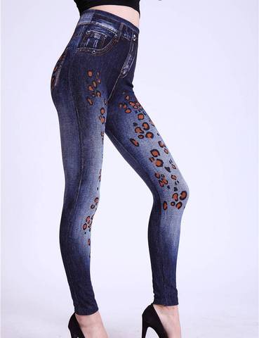 Legging imitation jean pour femme, faux denim bleu, jegging street, trou floral, léopard, chat, tatouage, pantalon imprimé, nouvelle collection printemps automne ► Photo 1/6