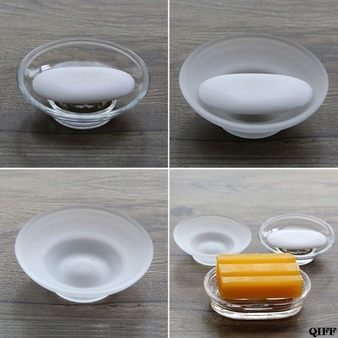 Porte-savon rond boîte de rangement en verre support transparent accessoires pour douche salle de bain hôtel ► Photo 1/6