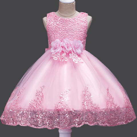 Robe de soirée en dentelle pour filles, tenue princesse Tutu de soirée en paillettes, motif floral, vêtements de fête pour enfants ► Photo 1/6