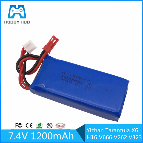 Pour Yizhan Tarantula X6 H16 Lipo batterie 7.4 v 1200 mAh 2S pour WLtoys V666 V262 V323 quadrirotor Drone 7.4 V 1200 mah hélicoptère ► Photo 1/3