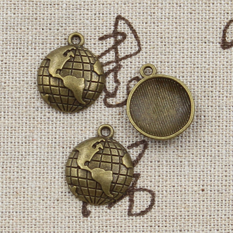 12 pièces breloques Globe terre 19x15mm Antique faisant pendentif ajustement, couleur argent Bronze tibétain Vintage, bijoux faits main bricolage ► Photo 1/2