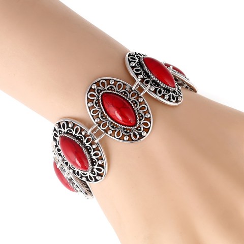 LOVBEAFAS mode ethnique bohème Bracelets & Bracelets pour femmes rouge bleu pierre Vintage plage Boho réglable Bracelets bijoux ► Photo 1/6